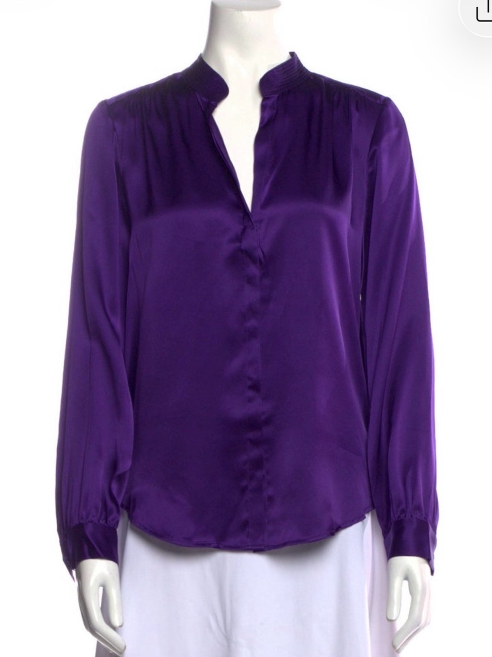 L'AGENCE Deep Purple Silk Split-Neck Blouse. Stunning